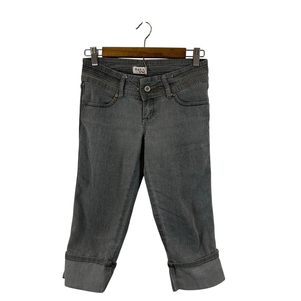 Y2K Gray Capri Jeans‎ SASSY Saza Size S Low Rise Cuffed 2000s Indie Sleaze